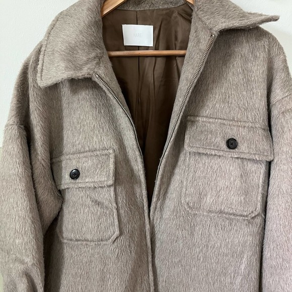 Hare Brown Patch Pocket Oversized Shaggy Teddy Shacket - Picture 6 of 10